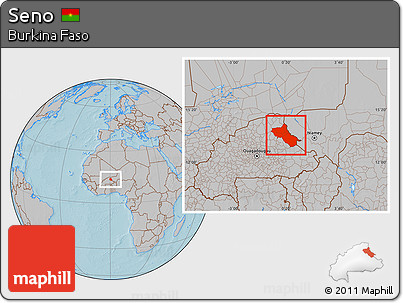 Gray Location Map of Seno, hill shading