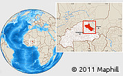 Shaded Relief Location Map of Seno, highlighted country