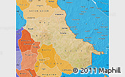 Satellite Map of Seno, political shades outside
