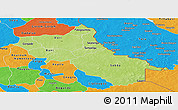Physical Panoramic Map of Seno, political outside