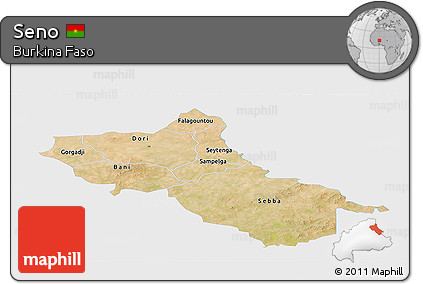 Satellite Panoramic Map of Seno, single color outside