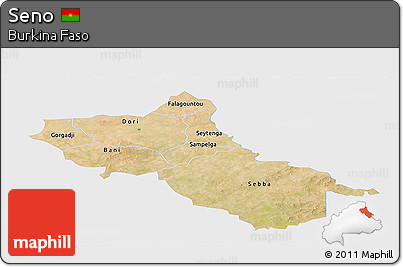 Satellite Panoramic Map of Seno, single color outside