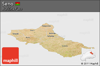 Satellite Panoramic Map of Seno, single color outside