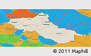 Shaded Relief Panoramic Map of Seno, political outside