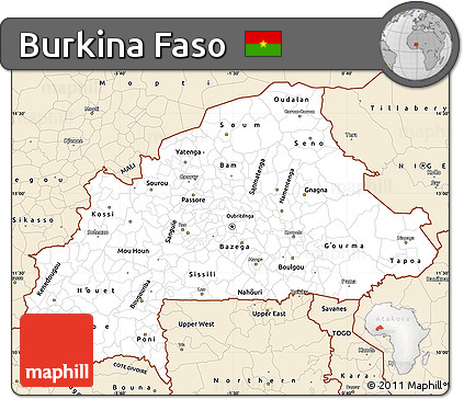 Classic Style Simple Map of Burkina Faso