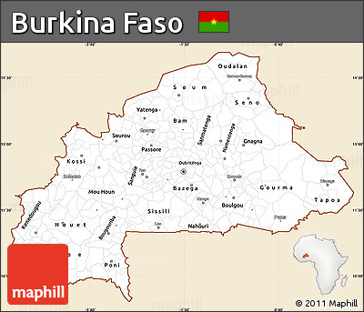 Classic Style Simple Map of Burkina Faso, single color outside