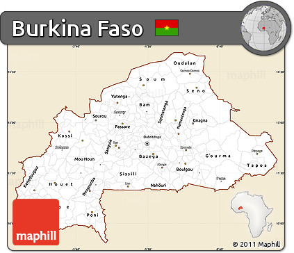 Classic Style Simple Map of Burkina Faso, single color outside