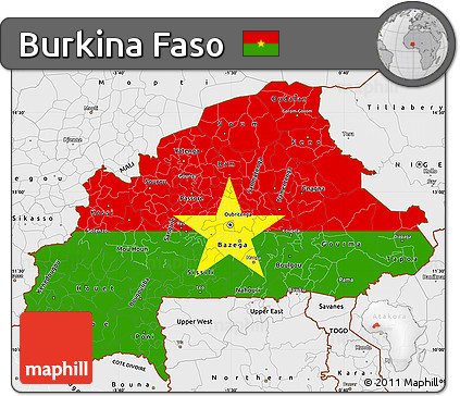 Flag Simple Map of Burkina Faso, single color outside, borders and labels, flag centered