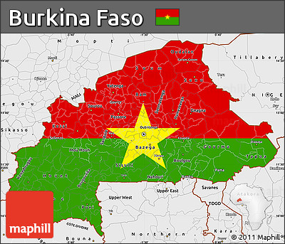 Flag Simple Map of Burkina Faso, single color outside, borders and labels, flag centered