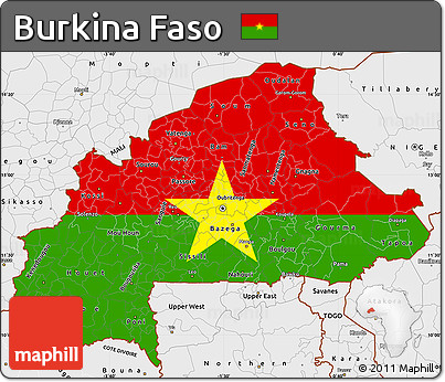 Flag Simple Map of Burkina Faso, single color outside, borders and labels, flag centered