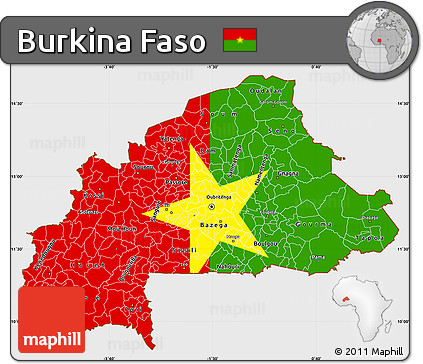 Flag Simple Map of Burkina Faso, single color outside, flag aligned to the middle