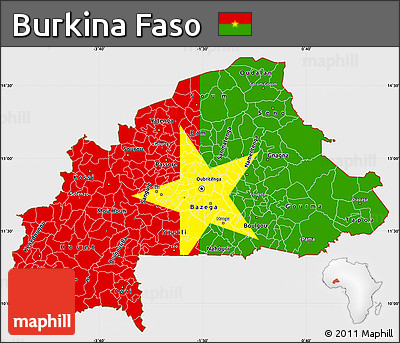 Flag Simple Map of Burkina Faso, single color outside, flag aligned to the middle