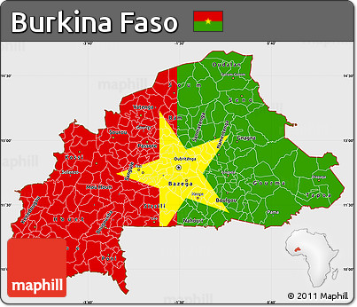 Flag Simple Map of Burkina Faso, single color outside, flag aligned to the middle