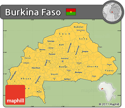 Savanna Style Simple Map of Burkina Faso, single color outside
