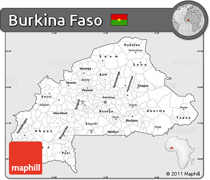 Silver Style Simple Map of Burkina Faso, cropped outside