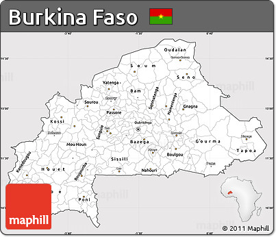 Silver Style Simple Map of Burkina Faso, cropped outside