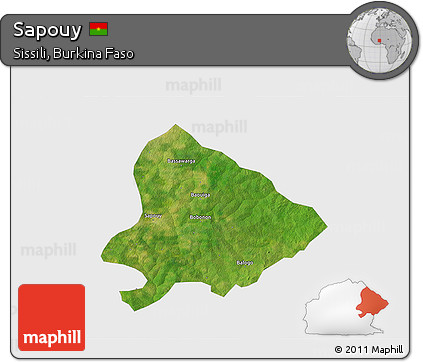Satellite 3D Map of Sapouy, single color outside