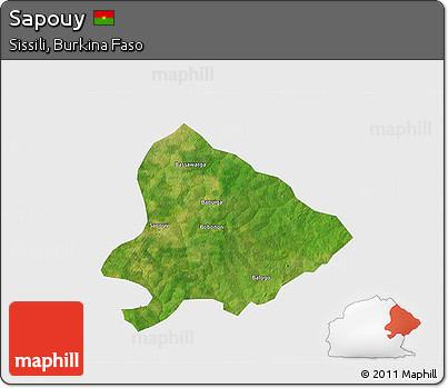 Satellite 3D Map of Sapouy, single color outside