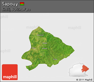 Satellite 3D Map of Sapouy, single color outside