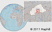 Gray Location Map of Sapouy, highlighted country, hill shading