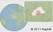Savanna Style Location Map of Sapouy, highlighted country, within the entire country, hill shading