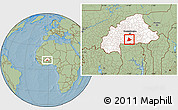 Savanna Style Location Map of Sapouy, highlighted country, hill shading