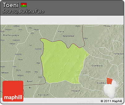 Physical 3D Map of Toeni, semi-desaturated