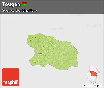 Physical 3D Map of Tougan, single color outside