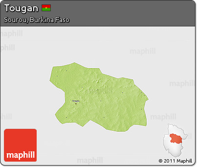 Physical 3D Map of Tougan, single color outside