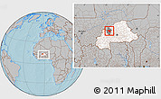 Gray Location Map of Tougan, highlighted country, highlighted parent region, within the entire country, hill shading