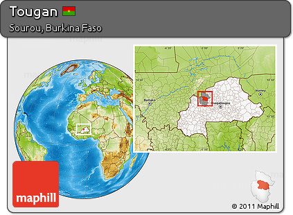 Physical Location Map of Tougan, highlighted country, highlighted parent region