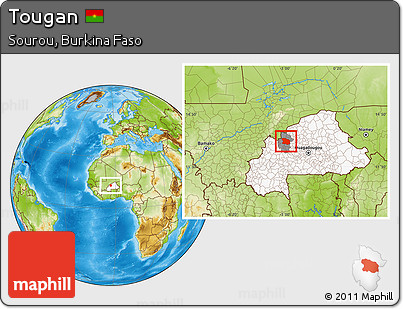 Physical Location Map of Tougan, highlighted country, highlighted parent region