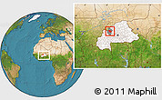 Satellite Location Map of Tougan, highlighted country, highlighted parent region, within the entire country