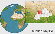 Satellite Location Map of Tougan, highlighted country, highlighted parent region