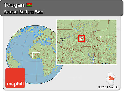 Savanna Style Location Map of Tougan, highlighted parent region, within the entire country