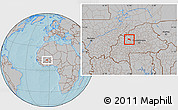 Gray Location Map of Yaba, hill shading