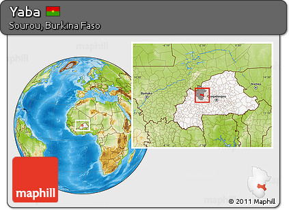 Physical Location Map of Yaba, highlighted country, highlighted parent region