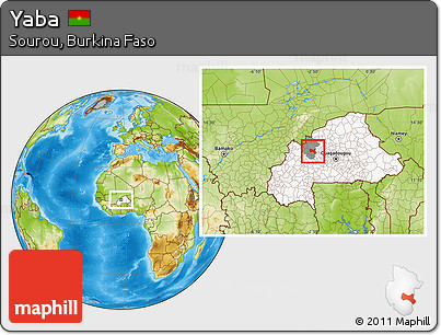 Physical Location Map of Yaba, highlighted country, highlighted parent region