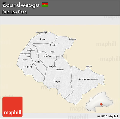 Classic Style 3D Map of Zoundweogo, single color outside