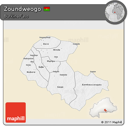 Classic Style 3D Map of Zoundweogo, single color outside