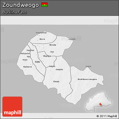 Gray 3D Map of Zoundweogo, single color outside
