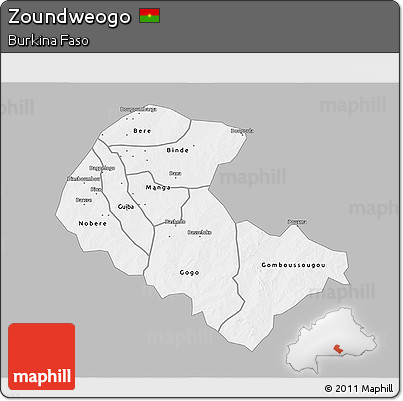 Gray 3D Map of Zoundweogo, single color outside