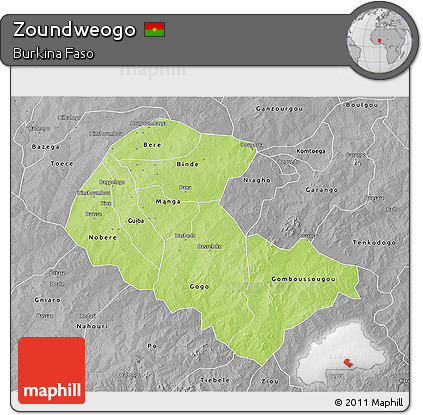 Physical 3D Map of Zoundweogo, desaturated