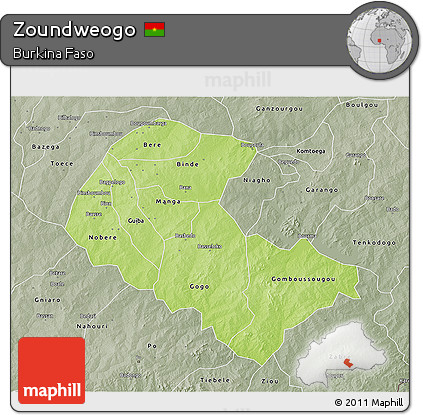 Physical 3D Map of Zoundweogo, semi-desaturated