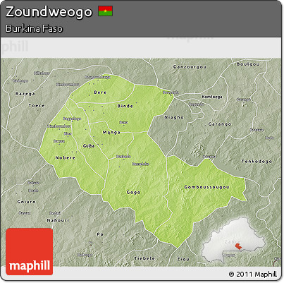 Physical 3D Map of Zoundweogo, semi-desaturated