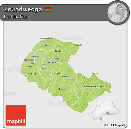 Physical 3D Map of Zoundweogo, single color outside