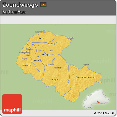 Savanna Style 3D Map of Zoundweogo, single color outside