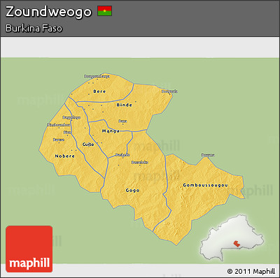 Savanna Style 3D Map of Zoundweogo, single color outside