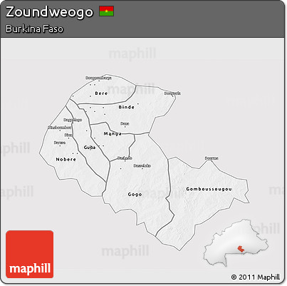 Silver Style 3D Map of Zoundweogo, single color outside
