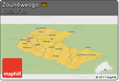 Savanna Style Panoramic Map of Zoundweogo, single color outside